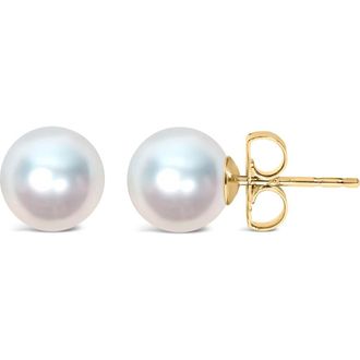 House of Brilliance 14K Gold 6.5-7MM Cultured Freshwater Pearl Solitaire Stud Earrings in Yellow at Nordstrom