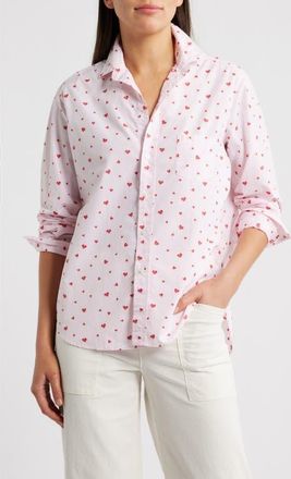 Frank & Eileen Eileen Relaxed Button-Up Shirt in Pink Stripe Hearts at Nordstrom, Size Xx-Small
