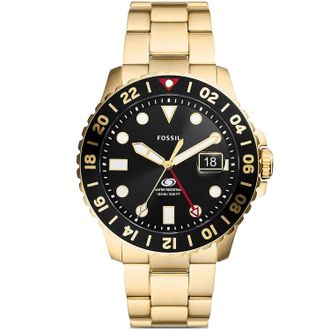 Fossil Mens Blue GMT Black Dial Watch