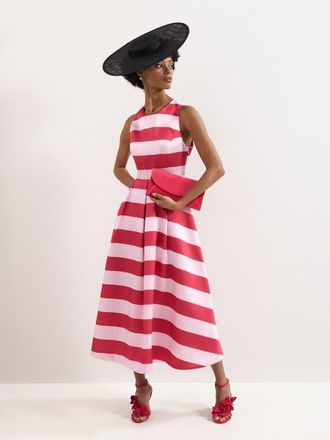 Phase Eight Kiria Stripe Satin Midi Dress in Pink at Nordstrom, Size 10