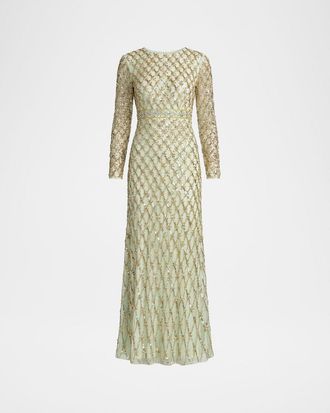 Mac Duggal Sequined Lattice Column Gown