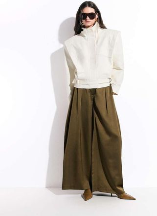 Asos Pantaloni sartoriali a fondo ampio in satin kaki-Verde