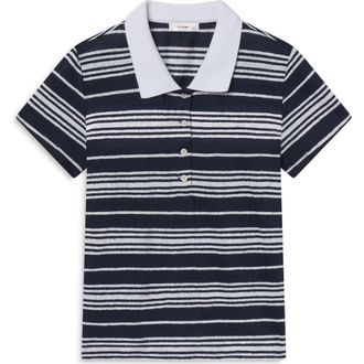 Frame Denim The Stripe Stretch Linen Polo Top in Navy Multi at Nordstrom, Size X-Large