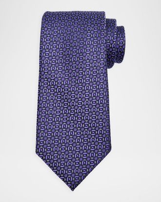 Charvet Mens Jacquard Woven Geometric Silk Tie