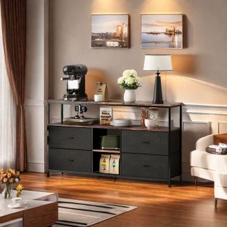 OEM Mueble De Tv Led De Sal&oacute;n - Estilo Contempor&aacute;neo - Pu - Paneles De Part&iacute;culas - 4 Cajones - Mueble De Almacenamiento - 108x29x78 Cm - Negro