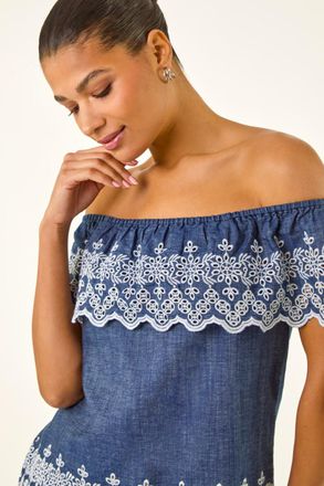Roman Embroidery Detail Bardot Top