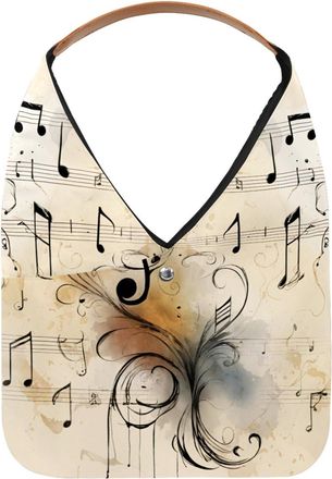 Generic Retro Music Note Staff Reusable Lightweight Grocery Bags - Foldable Into Compact Pouch, Washable & Sturdy, Multipurpose for Shopping and Travel