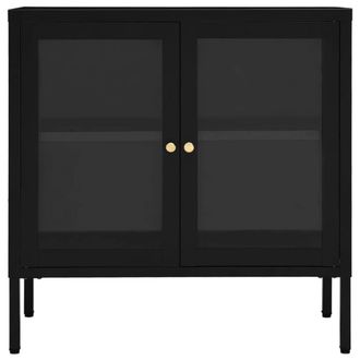 Berkfield Home Sideboard Black 70x35x70 cm Steel & Glass | Size: 70 x 35 x 70 cm