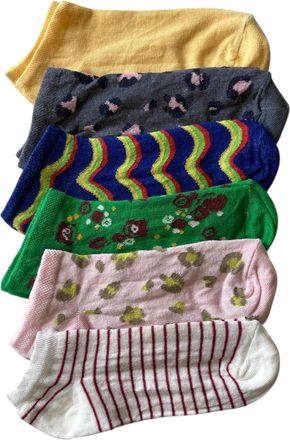 Generic Ladies Cotton Rich Trainer Socks, 6 Pairs, Multi-Coloured Pattern, Size 4-7, Crew Length