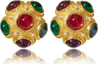 Liv Oliver 18k Gold Plated Multi Color Statement Post Earrings