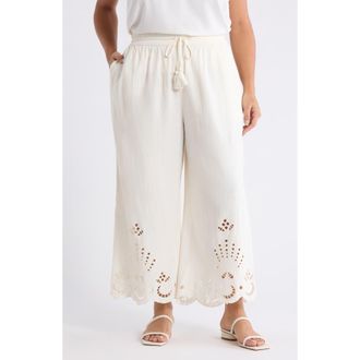 Treasure & Bond Cutwork Hem Linen Blend Pants in Ivory Egret at Nordstrom, Size 1 X