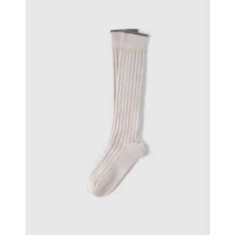 Brunello Cucinelli MenS Sand Wool Ribbed Socks, Size S