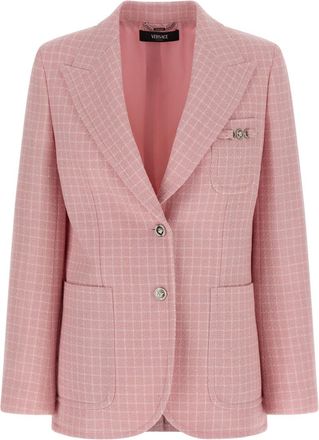 Versace Pink Checks Peaked Lapel Blazer