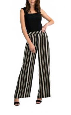 Joseph Ribkoff Striped Wide Leg Pant In Black/white/gold