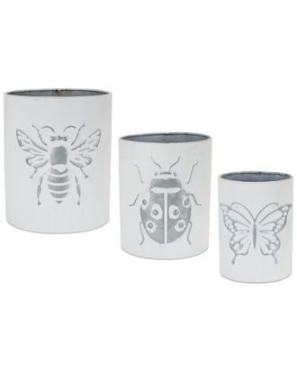 Melrose International Set Of 3 Brushed Metal Insect Pot