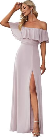 Ever-pretty Womens Ruffle Maxi Party Dresses Off The Shoulder Side Split Lilac 14
