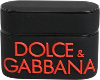 Dolce & Gabbana Black Orange Silicone Embossed Logo Airpods Case Pvc Polycarbonate Rubber Accessory