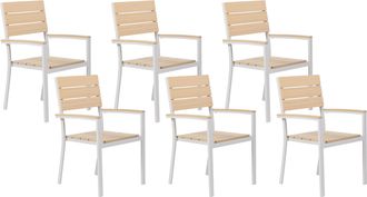 Beliani Moderno Juego De 6 Sillas De Comedor De Jard&iacute;n De Listones Beige Y Blanca Como