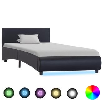 vidaXL Estructura Cama Led Sin Colch&oacute;n Cuero Sint&eacute;tico Negro 90x200 Cm