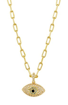Savvy Cie Jewels PAVE EVIL EYE PAVE WITH WHITE-BLUE TOPAZ & BLACK CZ PENDANT NECKLACE