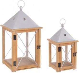 BIZZOTTO Bizzotto - Set 2 Lanterna beatific bassa in acciaio e legno di abete da esterno -oro