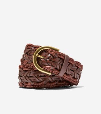 Cole Haan Womens 1.5 Inch Raffia Edge Braid Belt - Beige Size Medium