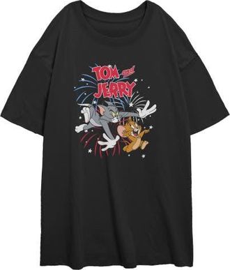 Tom & Jerry Juniors Tom and Jerry Fireworks Celebration Duo T Shirt in Black at Nordstrom, Size Xx-Large
