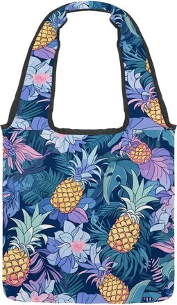 Generic Tropical Pineapple Fruit Reversible Canvas Shoulder Tote - Double-Sided Print, 12oz Cotton, 27cm Drop, Fold-Flat Bag for Travel, Shopping, Street Outi