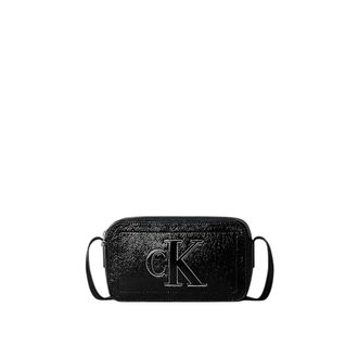 Calvin Klein Signature Monogram Crossbody Camera Bag - Dames - Tassen - Zwart - Maat: ONE Size Zijde