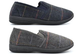 Generic Mens Carpet Slippers Slip On Slippers Extra Large Size 13 Size 14 Mens Slipper Boys Slipper Herringbone Textile Twin Gusset Slip In Sizes 6-14 Grey/Na