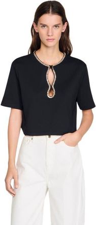 Sandro Rhinestone cropped T-shirt in Black at Nordstrom, Size X-Large