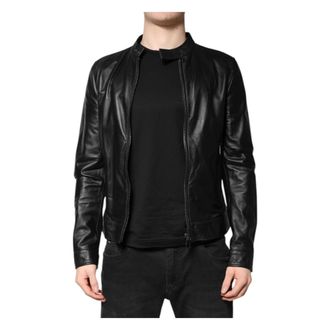 Dolce & Gabbana Zwarte Sheep Leren Biker Rits Jas - Heren - Leren en Su&egrave;de Jassen - Zwart - S - Jassen