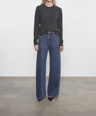 Enza Costa Cashmere Easy Long Sleeve Crew Top In Charcoal