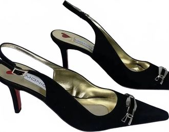 Monique Lhuillier Womens Suede Slingback Pointed Toe High-Heel Pumps In Black, Red