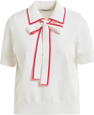 Essentiel Tops, Dames, Wit, L, Polyester, Geribbelde Polo Shirt met Riem