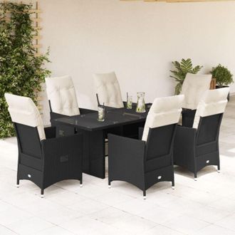 vidaXL Set De Comedor De Jard&iacute;n 7 Pzas Y Cojines Rat&aacute;n Sint&eacute;tico Negro Vidaxl