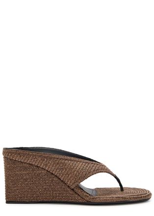 Alaia Cube 75 Raffia Thong Wedge Mules - Brown - 41 (IT41/ UK8)