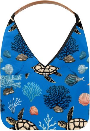 Generic Ocean Turtle Corals Reusable Lightweight Grocery Bags - Foldable Into Compact Pouch, Washable & Sturdy, Multipurpose for Shopping and Travel