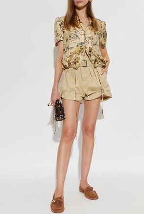 Kenzo Silk Shirt With Floral Motif, Womens, Beige