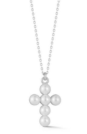 Sphera Milano Cultured Pearl Cross Pendant Necklace in Silver at Nordstrom Rack