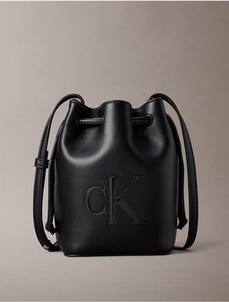 Calvin Klein Womens Bold Monogram Mini Bucket Crossbody Bag - Black