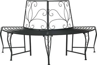 vidaXL Banco De &Aacute;rbol 4-n&uacute;mero De Plazas 160 X 80 X 89 Cm Acero Negro Vidaxl