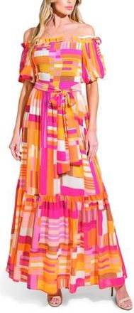 Flying Tomato Off the Shoulder Puff Sleeve Maxi Dress in Rust Berry at Nordstrom Rack, Size Medium