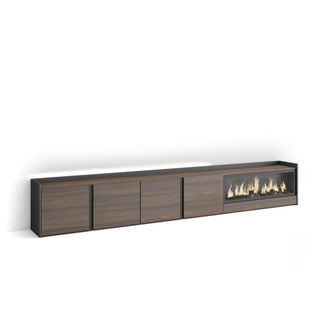 Skraut Home Mueble tv efecto madera roble negro 315x35x50cm chimenea efecto fuego