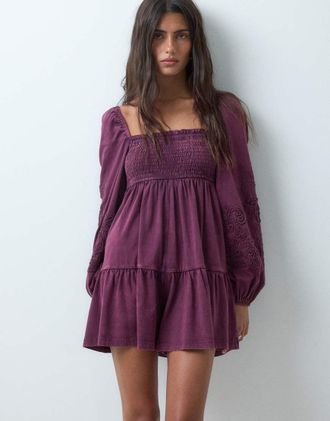 Miss Selfridge playsuit a maniche lunghe con ricamo in fig-Nessun colore
