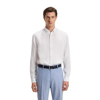 HUGO BOSS Herenoverhemd met kraag en lange mouwen van Liam Linen (Wit)