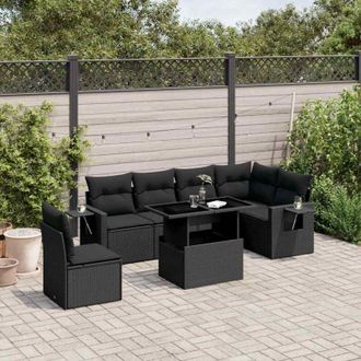 vidaXL Set De Sof&aacute;s De Jard&iacute;n 7 Pzas Con Cojines Rat&aacute;n Sint&eacute;tico Negro Vidaxl