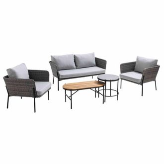 Oviala Muebles de jard&iacute;n de 4 plazas en resina trenzada y mesa gris