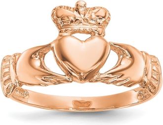 Diamond2Deal 14k Rose Gold Polished Claddagh Ring