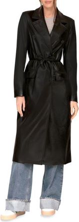 Avec Les Filles Double Breasted Faux Leather Coat in Black at Nordstrom, Size Xx-Large